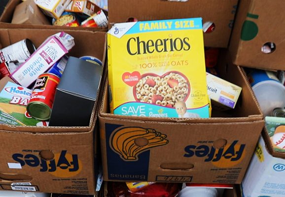 Food boxes for the MorningStar Friday Food Pantry